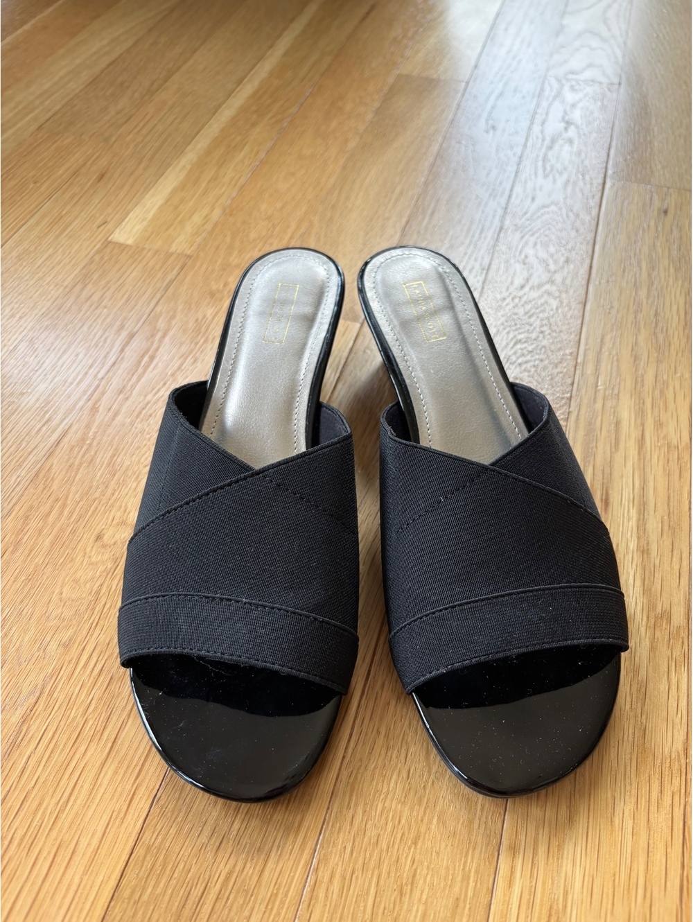 Laura Scott Black Stretch Slide Sandals Low Block Heel Women’s Size 7